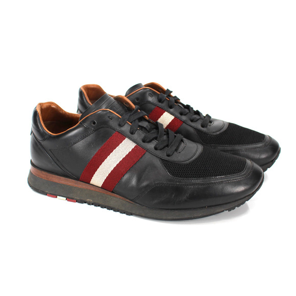 Bally Leather Aston Trainers Black Burgundy Red Web Sneakers EU 9 US 10 Shoes